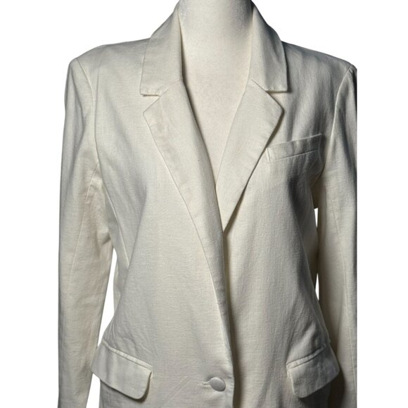 Abercrombie & Fitch White Cream Linen Long Sleeve Button Blazer Coat Jacket S - Picture 2 of 8